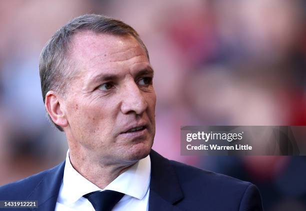 Brendan Rodgers, manager of Leicester City, looks on during the Premier League match between AFC Bournemouth and Leicester City at Vitality Stadium...