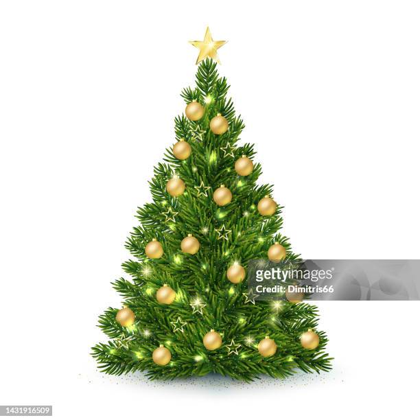 vektor-weihnachtsbaum auf weißem hintergrund - lichterkette dekoration stock-grafiken, -clipart, -cartoons und -symbole