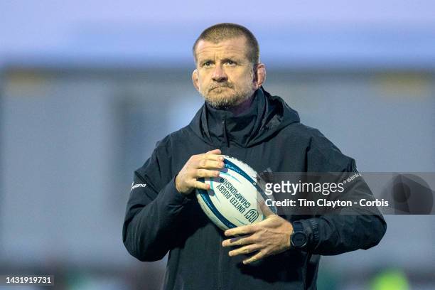 October 07: Graham Rowntree the Munster coach during team warm-up before the Connacht V Munster, United Rugby Championship match at The Sportsground...