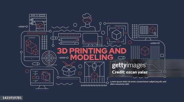 ilustrações de stock, clip art, desenhos animados e ícones de 3d printing and modeling life concept. the design can be edited and the color can be changed. web design, mobile, poster, book, magazine etc. simple and stylish design that can be used in many areas. - plastic model