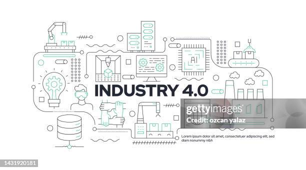 stockillustraties, clipart, cartoons en iconen met industry 4.0 life concept. the design can be edited and the color can be changed. web design, mobile, poster, book, magazine etc. simple and stylish design that can be used in many areas. - nuclear power station