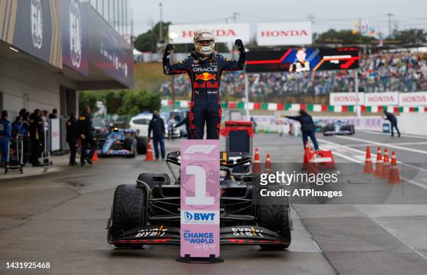 Max Verstappen of team Red Bull wins the world championship celebrate during Race ahead of the F1 Grand Prix of Japan at Suzuka International Racing...