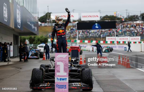 Max Verstappen of team Red Bull wins the world championship celebrate during Race ahead of the F1 Grand Prix of Japan at Suzuka International Racing...