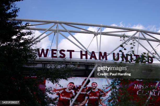 General view of the outside of the stadium prior to kick off of the Premier League match between West Ham United and Fulham FC at London Stadium on...