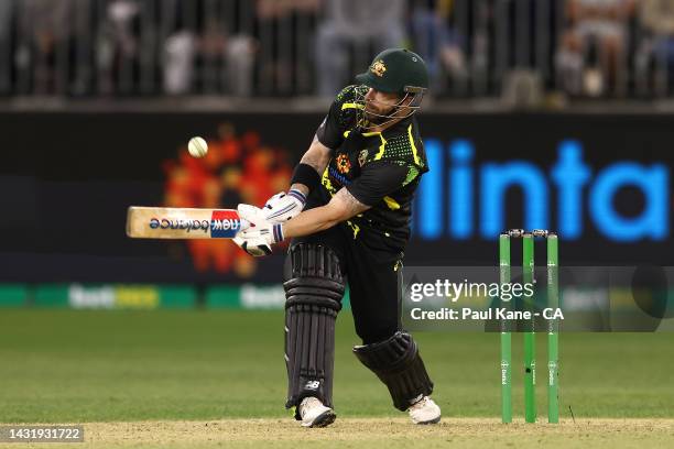 Matthew Wade of Australia bats during game one of the T20 International series between Australia and England at Optus Stadium on October 09, 2022 in...