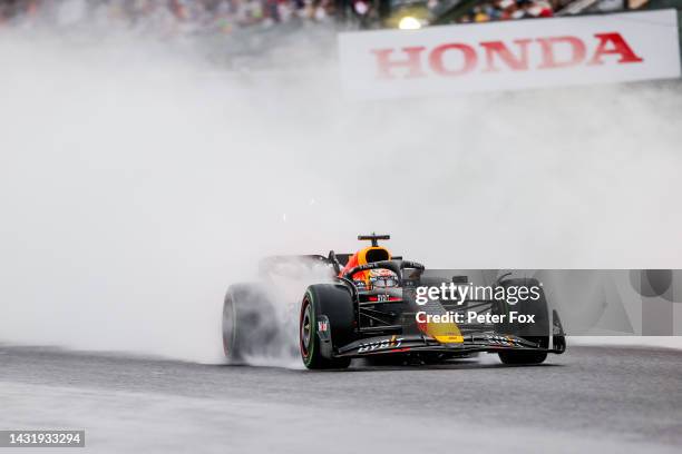 Max Verstappen of Red Bull Racing and The Netherlands during the F1 Grand Prix of Japan at Suzuka International Racing Course on October 09, 2022 in...