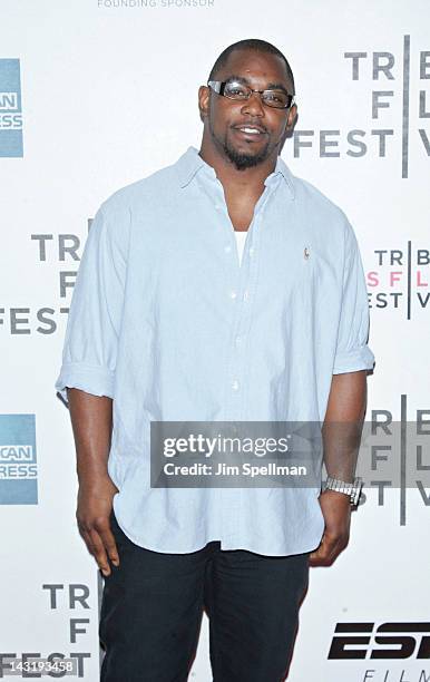 New York Giant Ahmad Bradshaw attends the Tribeca/ESPN Sports Film Festival Gala: Benji during the 2012 Tribeca Film Festival at BMCC Tribeca PAC on...