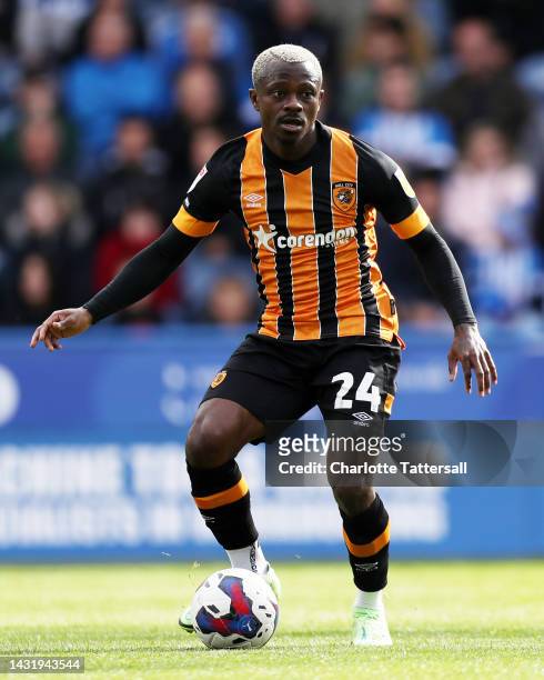 Jean Michael Seri of Hull City runs with the ball during the Sky Bet Championship between Huddersfield Town and Hull City at John Smith's Stadium on...