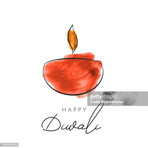 happy diwali karte mit aquarell diya. vektor - rangoli stock-grafiken, -clipart, -cartoons und -symbole