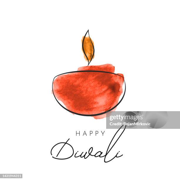 happy diwali card with watercolor diya. vector - diwali 幅插畫檔、美工圖案、卡通及圖標