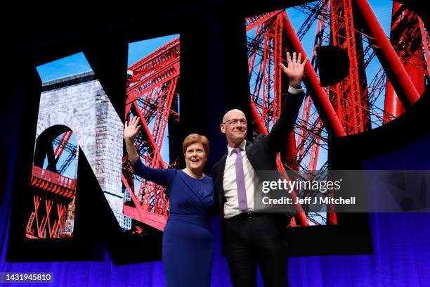 John Swinney MSP, Deputy First Minister Cabinet Secretary for Covid Recovery receives applause with First Minster Nicola Sturgeon following...