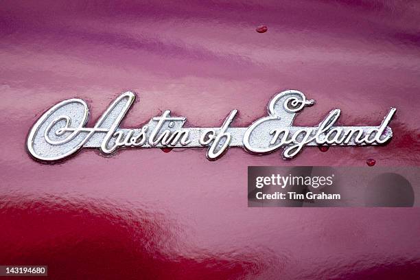 Austin of England badge Logo of Austin Atlantic A90 car at classic car rally at Brize Norton in Oxfordshire, UK