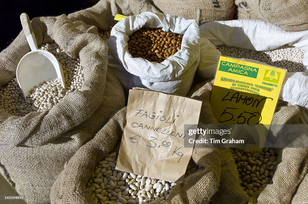 Beans and Pulses at Food Market, Pienza, Tuscany, Italy