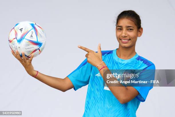 Kajal of India poses during the FIFA U-17 Women's World Cup 2022 Portrait Session on October 08, 2022 in Bhubaneswar, India.