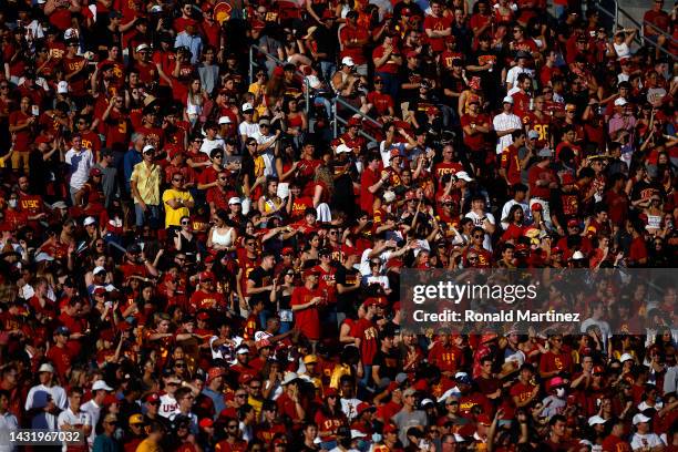 Fans during a game between the Washington State Cougars and the USC Trojans in the first quarter at United Airlines Field at the Los Angeles Memorial...