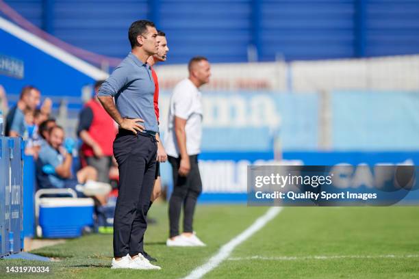 Rafael Marquez, head coach of FC Barcelona B looks on during the Primera RFEF Group 2 match between Atletico Baleares and FC Barcelona B at Estadio...