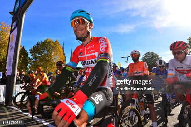 Philippe Gilbert of Belgium and Team Lotto Soudal at his farewell as a professional cyclist with prior to the 116th Paris - Tours Elite 20222 a...