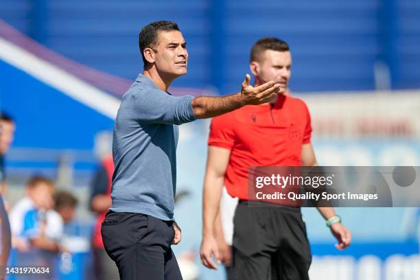 Rafael Marquez, head coach of FC Barcelona B reacts during the Primera RFEF Group 2 match between Atletico Baleares and FC Barcelona B at Estadio...