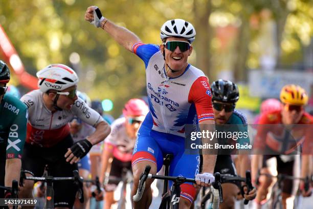 Arnaud Demare of France and Team Groupama - FDJ celebrates at finish line as race winner during the 116th Paris - Tours Elite 20222 a 213,5km one day...