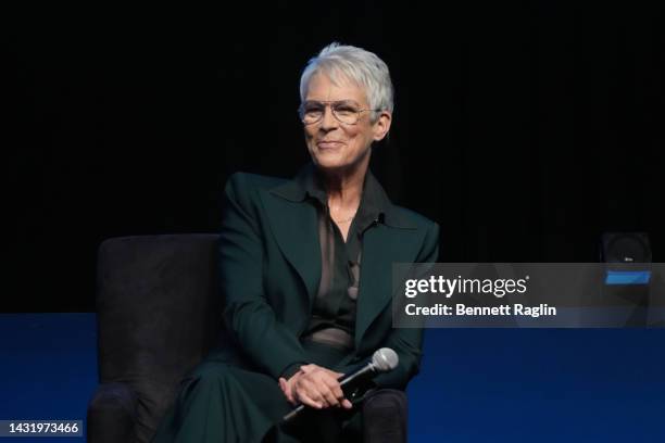 Jamie Lee Curtis speaks onstage during the 2022 New Yorker Festival at SVA Theatre on October 09, 2022 in New York City.