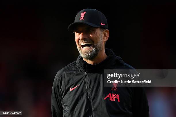 Juergen Klopp, Manager of Liverpool looks on prior to the Premier League match between Arsenal FC and Liverpool FC at Emirates Stadium on October 09,...