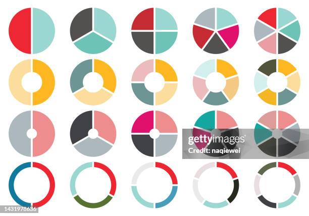 vector illustration progress bar pie chart set,sharing colors circle icons for infographic,colors diagram collection with 2,3,4,5,6 sections or steps,ui,web design business presentation - hub icon stock illustrations