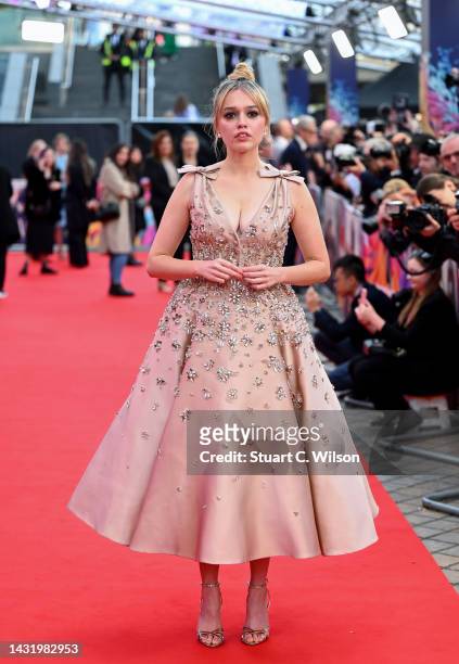 Aimee Lou Wood attends the "Living" UK premiere during the 66th BFI London Film Festival at the Southbank Centre on October 09, 2022 in London,...