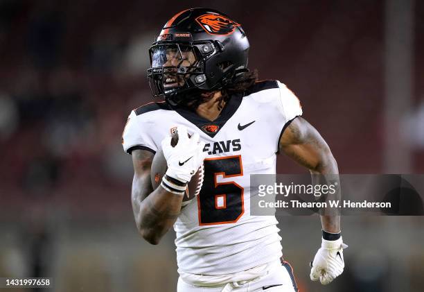 Damien Martinez of the Oregon State Beavers breaks free and rushes for a touchdown against the Stanford Cardinal in the fourth quarter at Stanford...