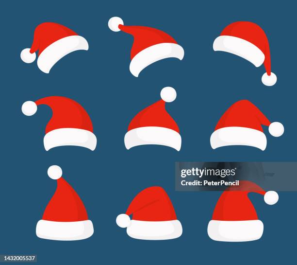 ilustraciones, imágenes clip art, dibujos animados e iconos de stock de colección santa claus red hats - vector isolated stock illustration - santa hat