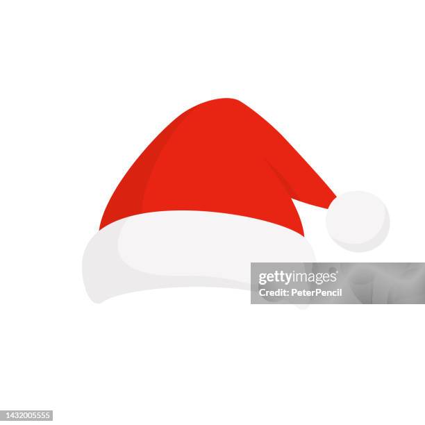ilustraciones, imágenes clip art, dibujos animados e iconos de stock de santa claus red hat - vector aislado ilustración de stock - gorro navidad