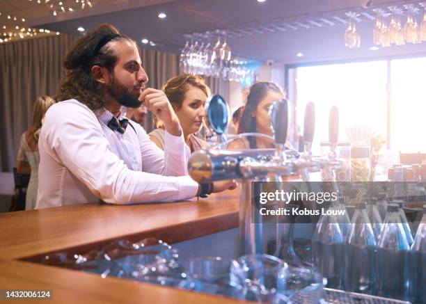 man, bar and party for drink, beer or whiskey together with women at party after wedding. friends, glass and reception after marriage ceremony, thinking of wine, cocktail or champagne for drinking - wedding after party stock pictures, royalty-free photos & images