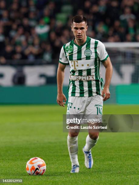 Amer Gojak of Ferencvarosi TC controls the ball during the Hungarian OTP Bank Liga match between Ferencvarosi TC and DVSC at Groupama Arena on...