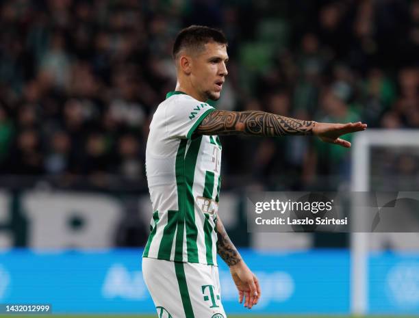 Muhamed Besic of Ferencvarosi TC reacts during the Hungarian OTP Bank Liga match between Ferencvarosi TC and DVSC at Groupama Arena on October 9,...