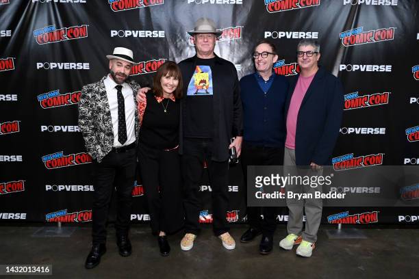 Aaron Sagers, Jill Talley, Bill Fagerbakke, Tom Kenny and Dana Snyder attend the Nickelodeon SpongeBob interview during New York Comic Con 2022 on...