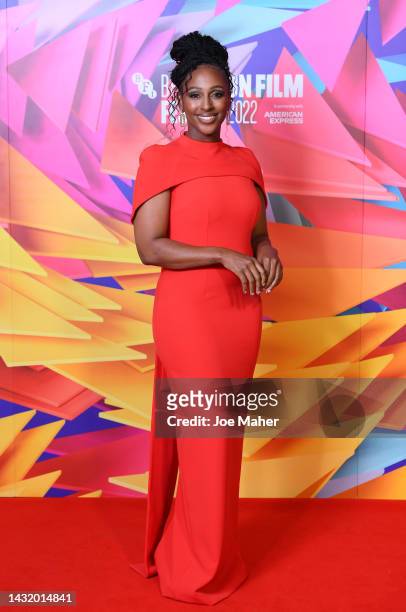 Alexandra Burke attends the "Pretty Red Dress" World Premiere during the 66th BFI London Film Festival at BFI Southbank on October 09, 2022 in...