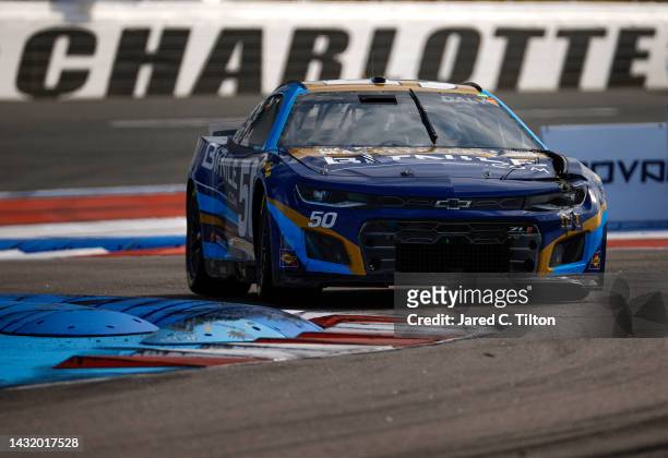 Conor Daly, driver of the Bitnile.com Chevrolet, drives during the NASCAR Cup Series Bank of America Roval 400 at Charlotte Motor Speedway on October...
