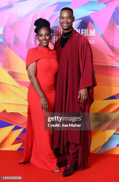 Alexandra Burke and choreographer Johannes Radebe attend the "Pretty Red Dress" World Premiere during the 66th BFI London Film Festival at BFI...