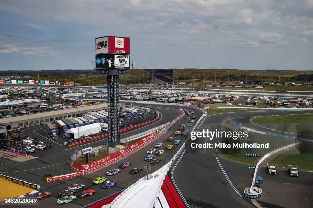 General view of racing during the NASCAR Cup Series Bank of America Roval 400 at Charlotte Motor Speedway on October 09, 2022 in Concord, North...