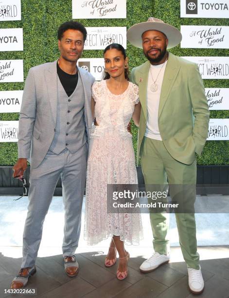 Eric Benét, Manuela Testolini and D-Nice attend In a Perfect World's 2022 A World of Good Luncheon at Four Seasons Hotel Los Angeles at Beverly Hills...