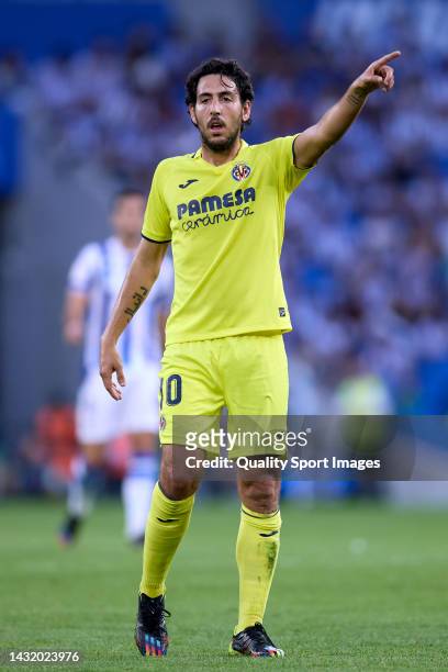 Dani Parejo of Villarreal CF reacts during the LaLiga Santander match between Real Sociedad and Villarreal CF at Reale Arena on October 09, 2022 in...