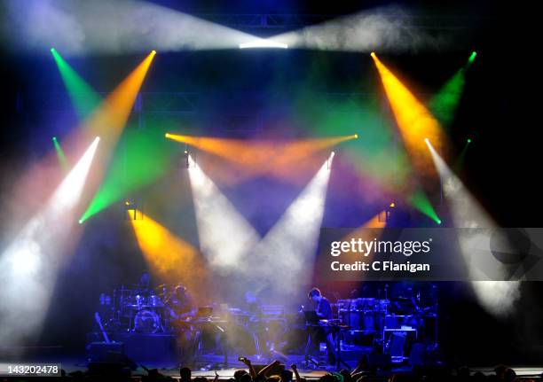 Zach Velmer, Dave Murphy, David Phipps, Hunter Brown and Jeffree Lerner of Sound Tribe Sector 9 perform at The Fox Theatre on April 20, 2012 in...