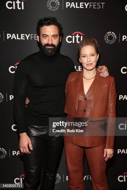 Morgan Spector and Carrie Coon attend "The Gilded Age" during 2022 PaleyFest NY at Paley Museum on October 09, 2022 in New York City.