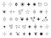 Star starburst sparkle space line art isolated set collection. Vector graphic design element illustration