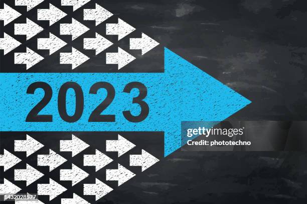 new year 2023 leadership concepts on blackboard background - start of year stock illustrations