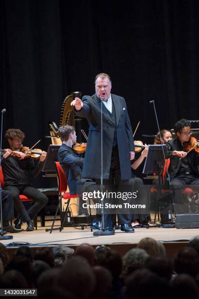 Sir Bryn Terfel performs with Sinfonia Cymru conducted by Gareth Jones at Birmingham Symphony Hall on October 09, 2022 in Birmingham, England.