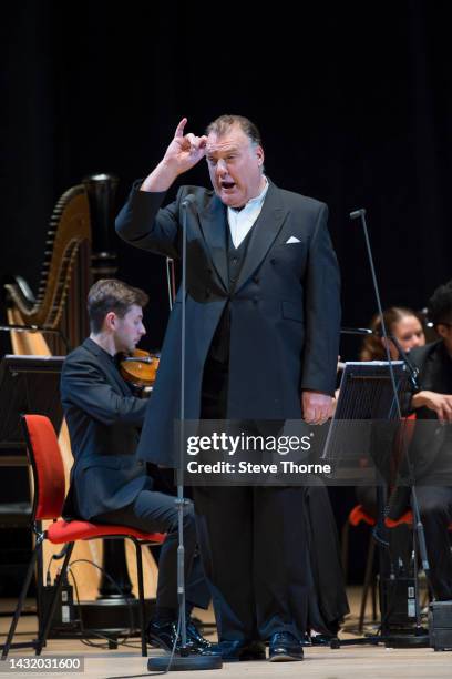 Sir Bryn Terfel performs with Sinfonia Cymru conducted by Gareth Jones at Birmingham Symphony Hall on October 09, 2022 in Birmingham, England.