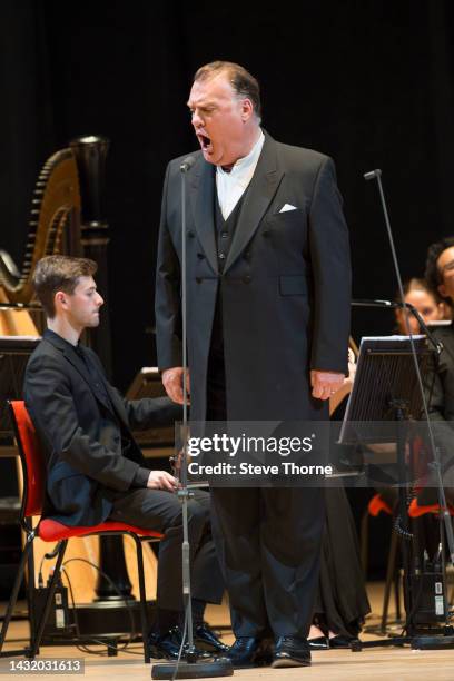 Sir Bryn Terfel performs with Sinfonia Cymru conducted by Gareth Jones at Birmingham Symphony Hall on October 09, 2022 in Birmingham, England.