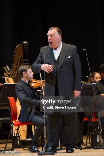 Sir Bryn Terfel performs with Sinfonia Cymru conducted by Gareth Jones at Birmingham Symphony Hall on October 09, 2022 in Birmingham, England.