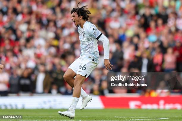 Trent Alexander-Arnold of Liverpool during the Premier League match between Arsenal FC and Liverpool FC at Emirates Stadium on October 09, 2022 in...