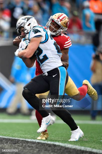 Christian McCaffrey of the Carolina Panthers rushes in a touchdown during the third quarter of the game against the San Francisco 49ers at Bank of...